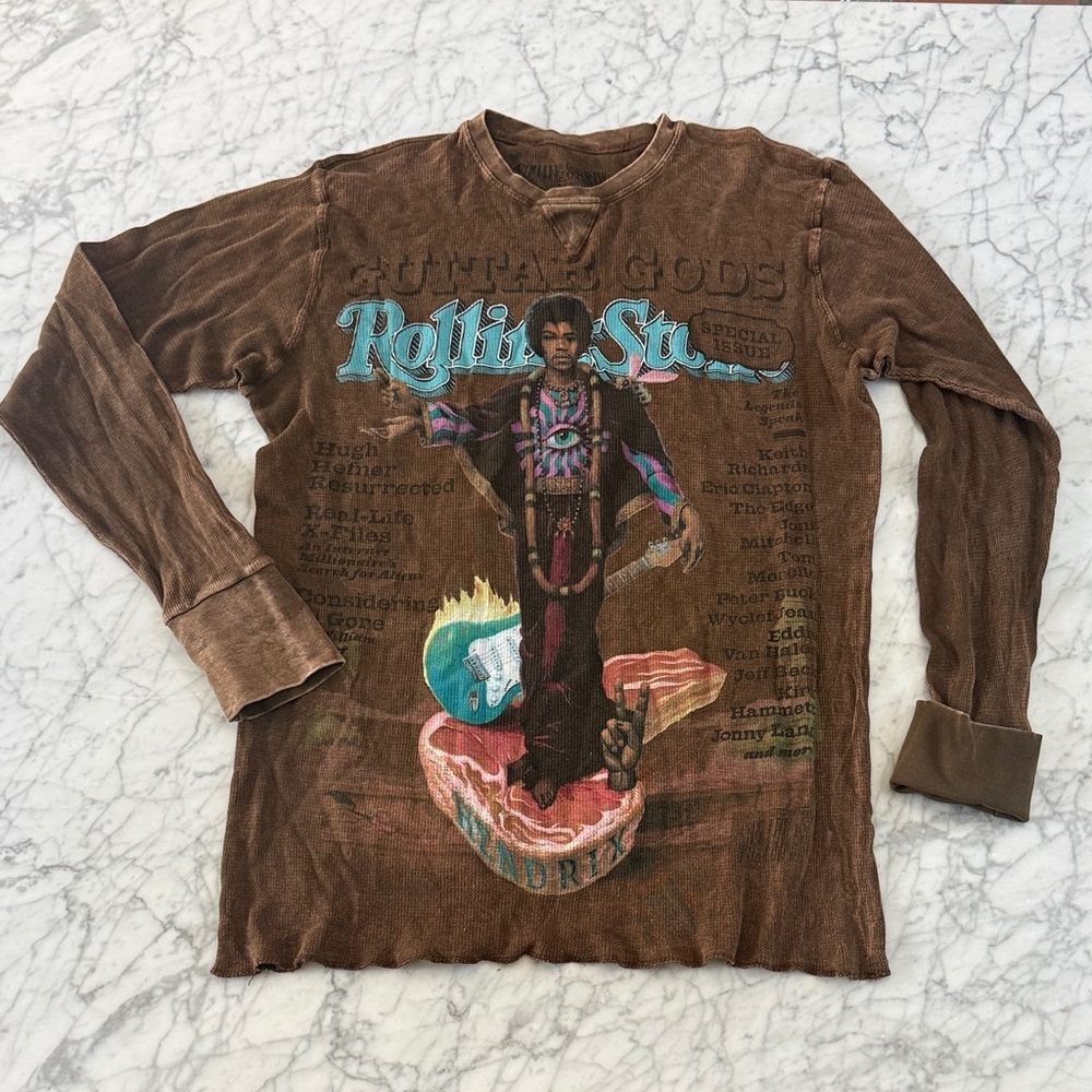 Men's XL Rolling Stone Jimi Hendrix "Guitar Gods" ribbed graphic LS T-shirt